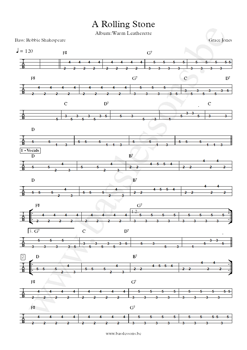 Grace Jones A Rolling Stone Robbie Shakespeare bass tab