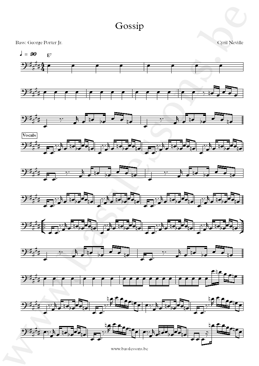 Cyril Neville Gossip George Porter Jr. bass transcription
