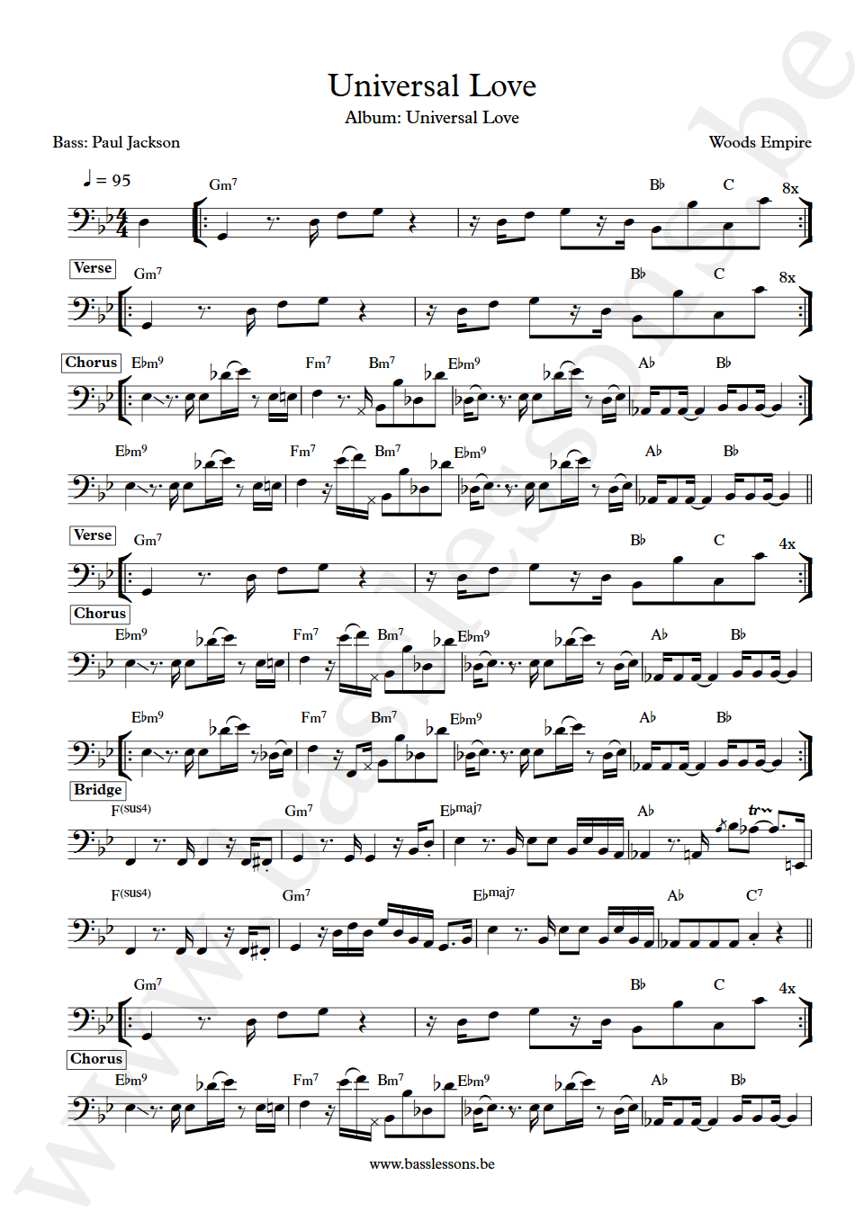 Woods Empire Universal Love Paul Jackson bass transcription