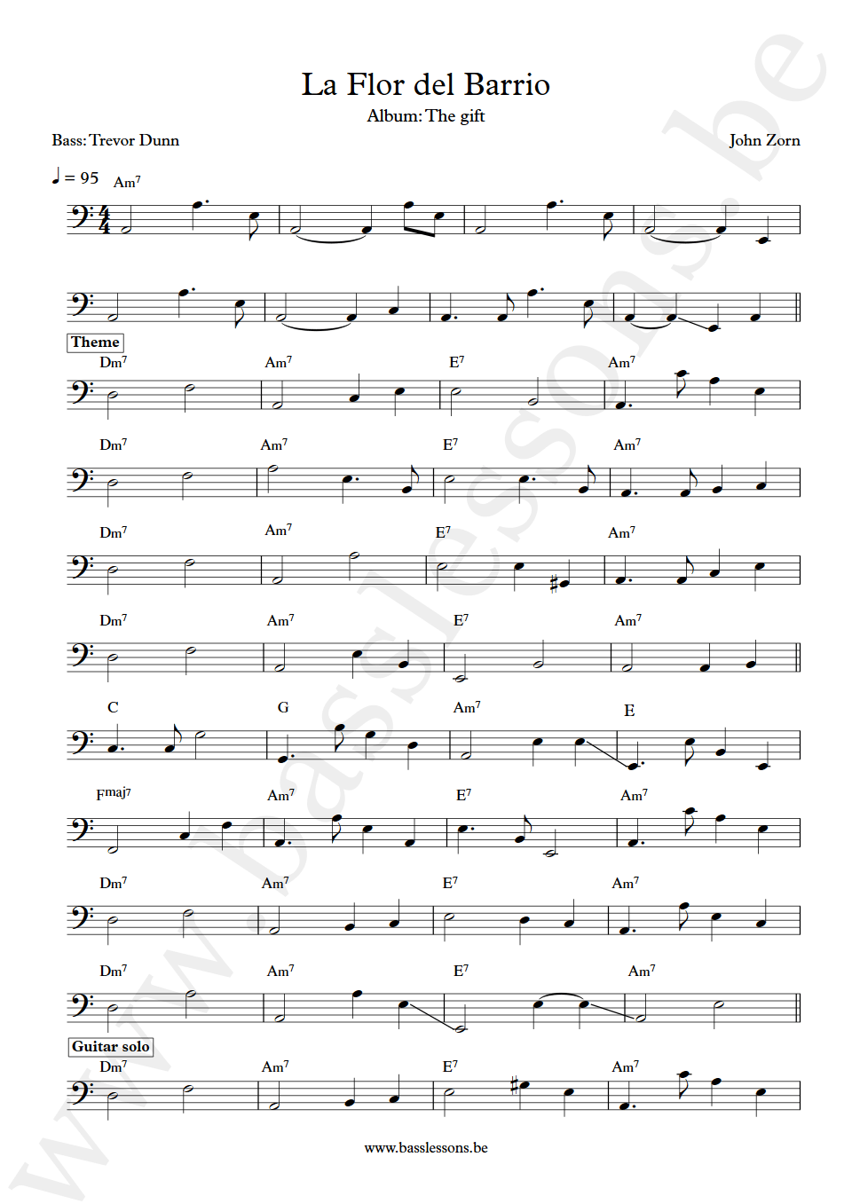 John Zorn La Flor del Barrio Trevor Dunn bass transcription