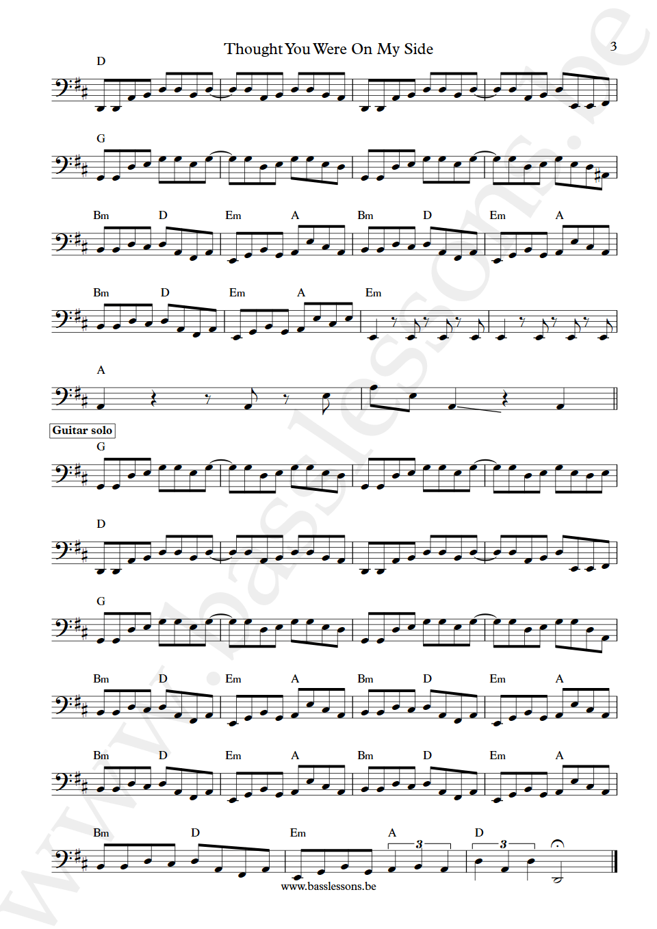 Cock Robin Thought You Were On My Side Peter Kingsbery bass transcription part 3