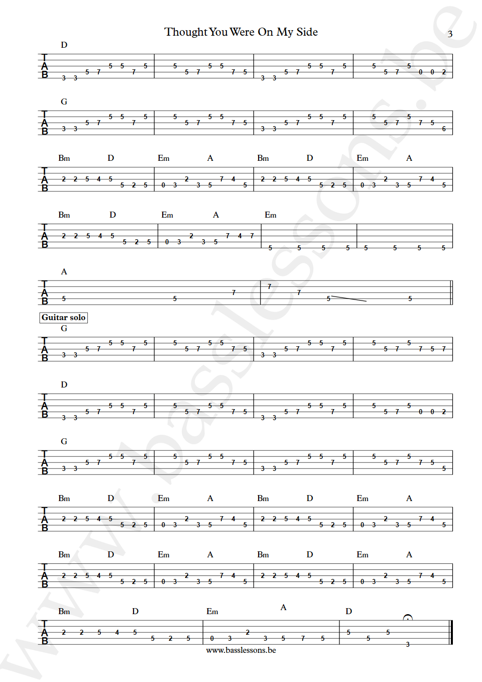 Cock Robin Thought You Were On My Side Peter Kingsbery bass tab part 3