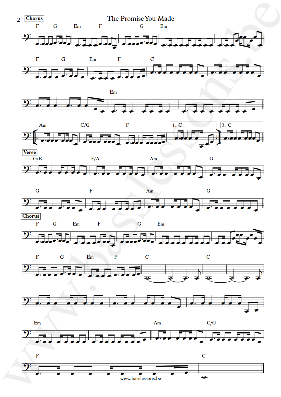 Cock Robin The Promise You Made Peter Kingsbery bass transcription part 2