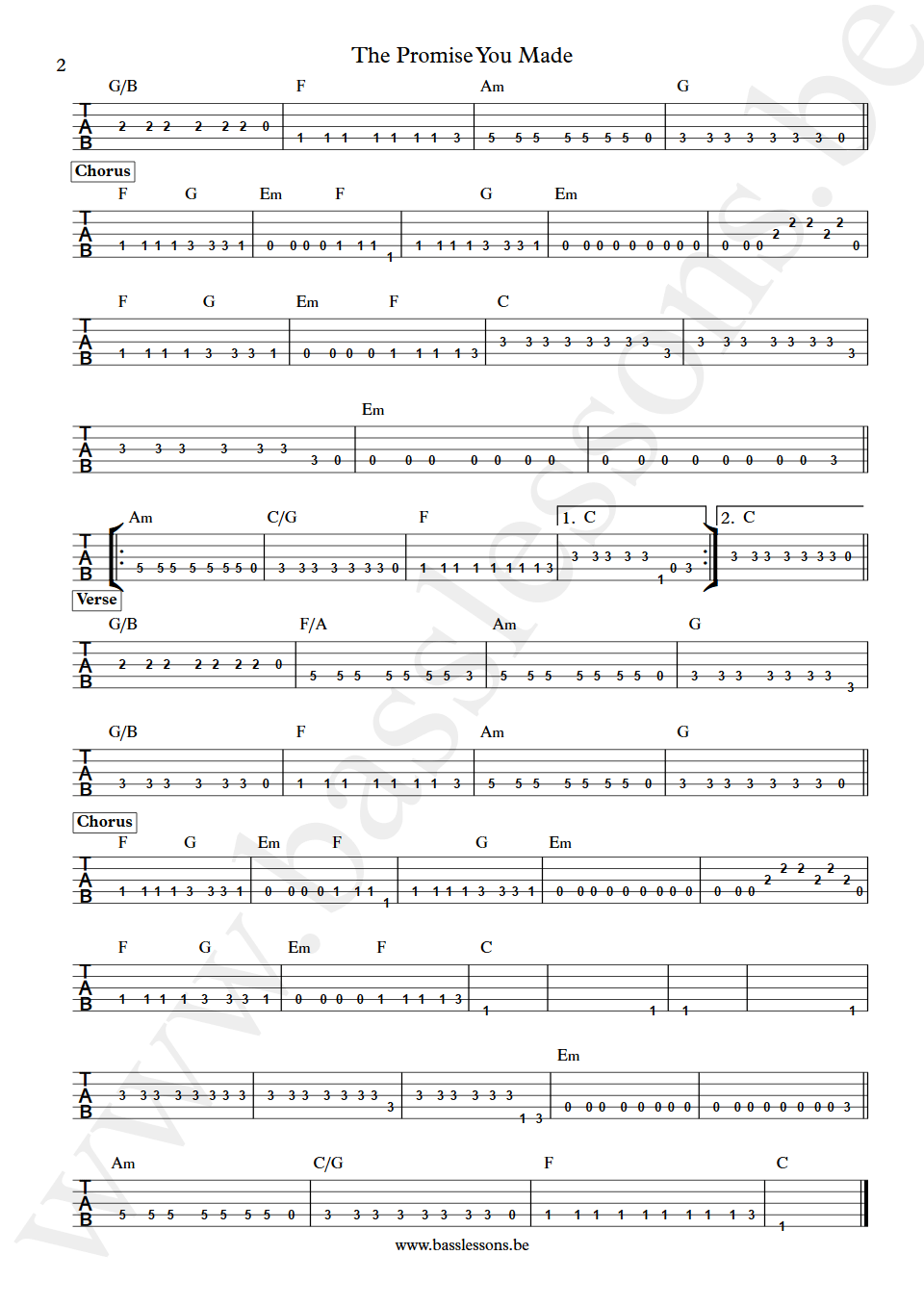 Cock Robin The Promise You Made Peter Kingsbery bass tab part 2