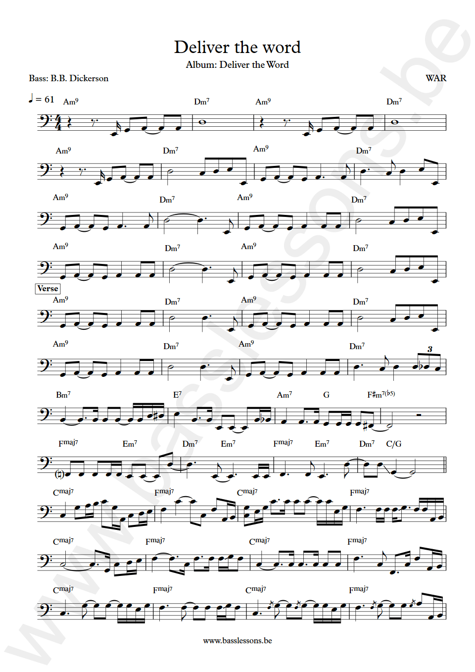 WAR Deliver the word B.B. Dickerson bass transcription