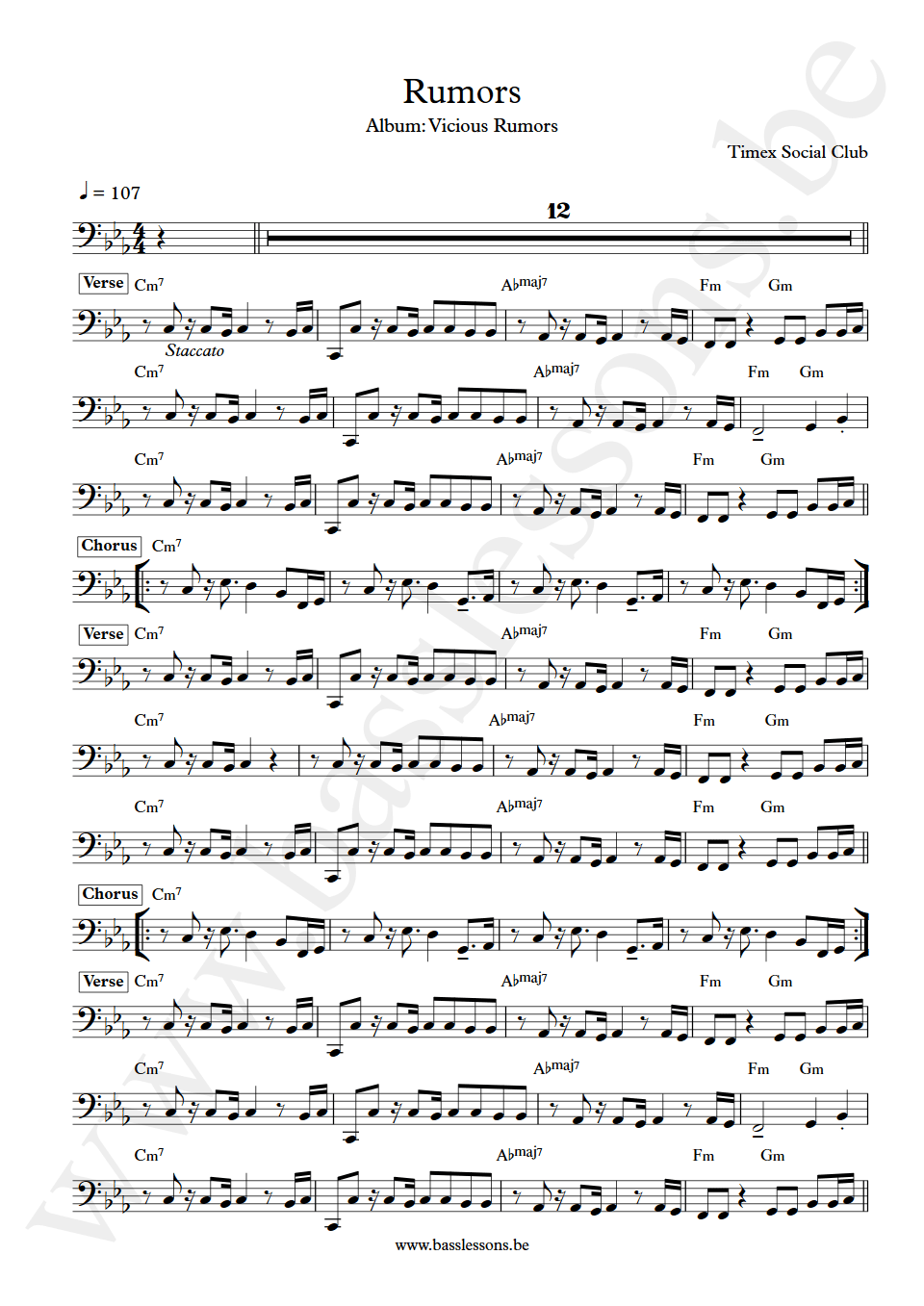 Timex Social Club Rumors bass transcription