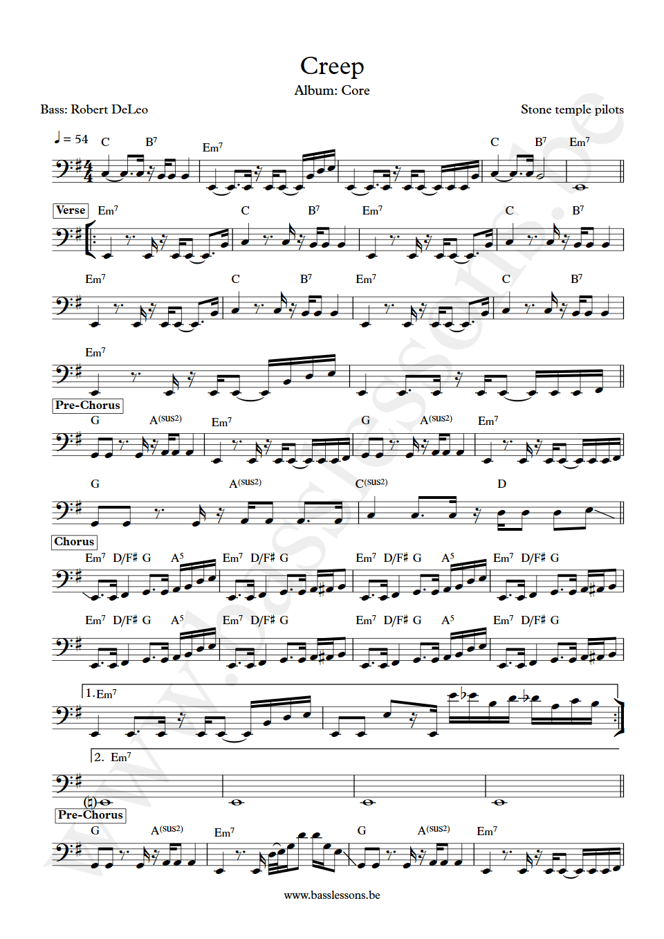 Stone Temple Pilots Creep Robert DeLeo bass transcription