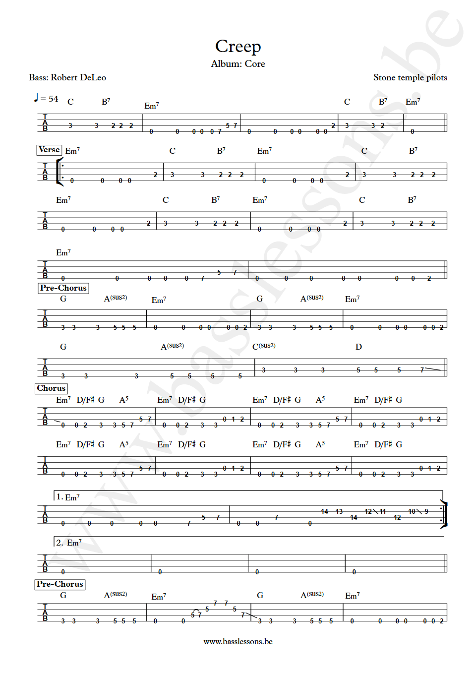 Stone Temple Pilots Creep Robert DeLeo bass tab