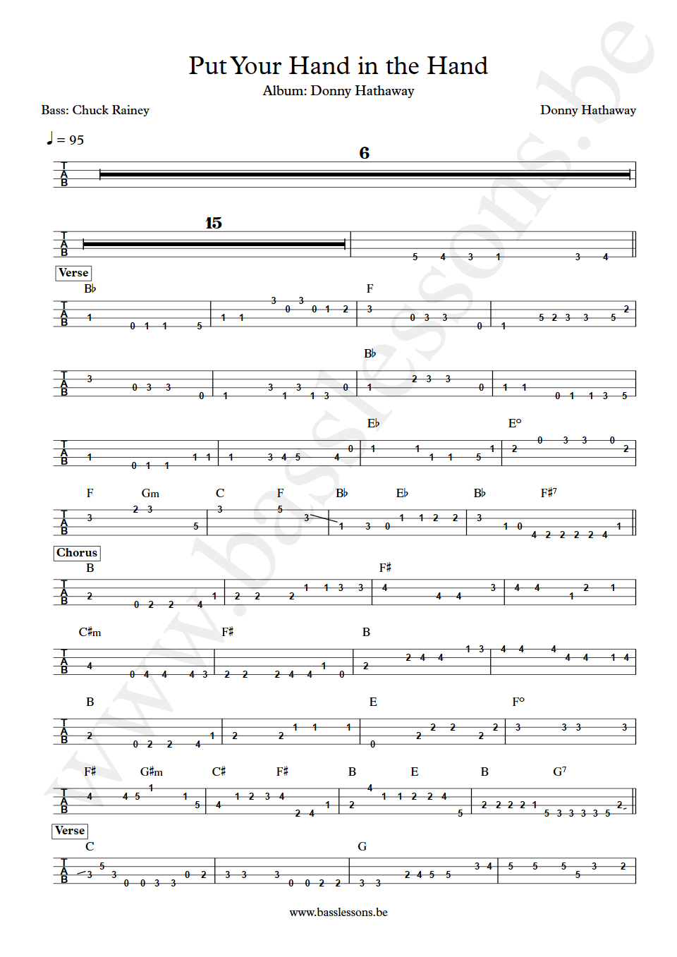 Donny Hathaway Put Your Hand in the Hand Chuck Rainey bass tab