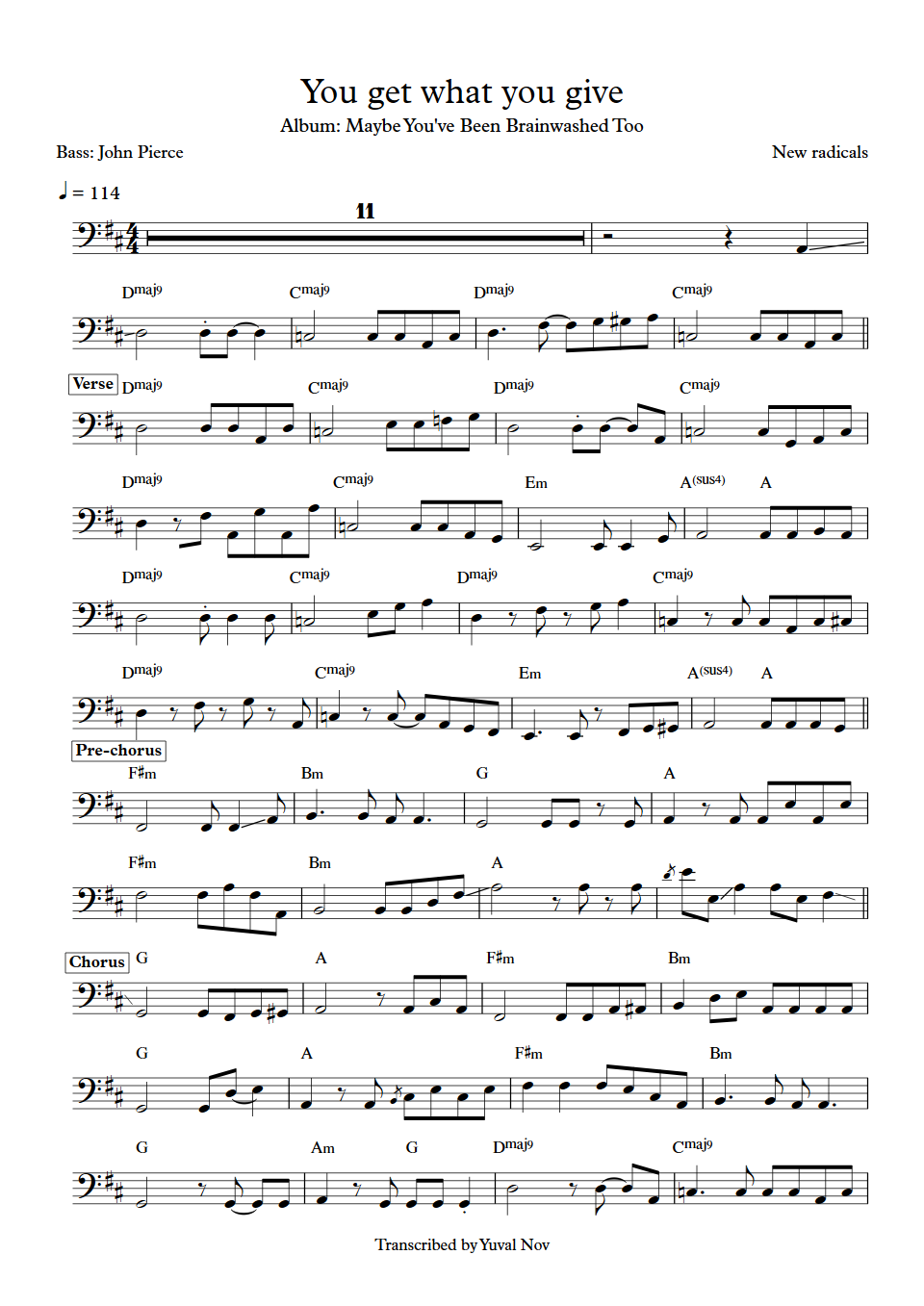 New Radicals You Get What You Give John Pierce bass transcription