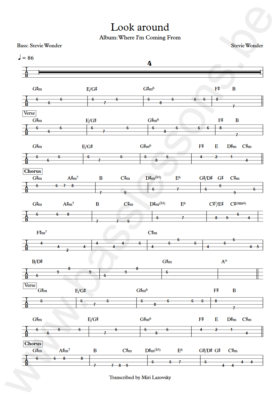 Stevie Wonder Look Around bass tab