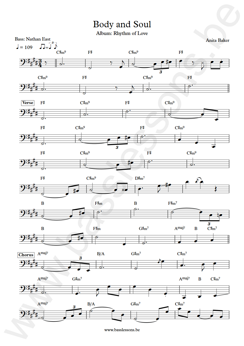 Anita Baker Body and Soul Nathan East  bass transcription