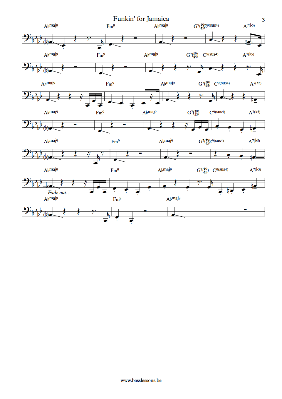 Tom Browne Funkin for Jamaica Marcus Miller bass transcription part 3