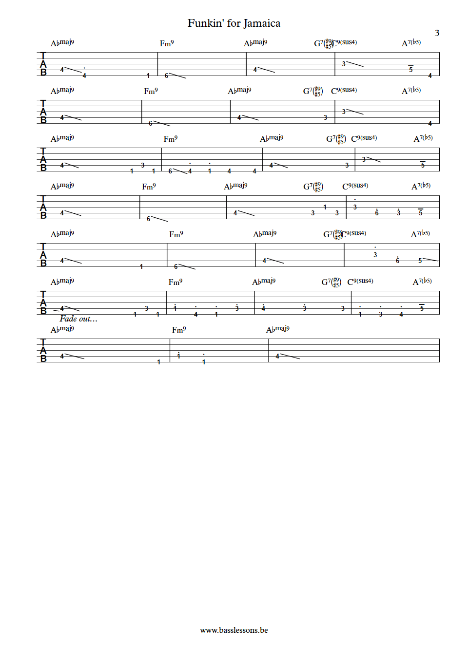 Tom Browne Funkin for Jamaica Marcus Miller bass tab part 3