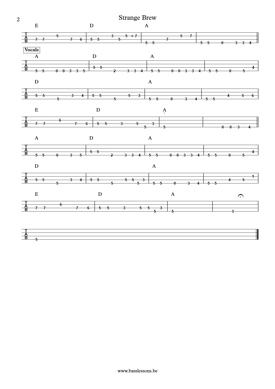 Cream Strange Brew Jack Bruce bass tab part 2