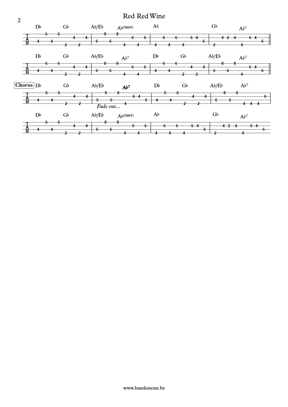 UB40 Red Red Wine Earl Falconer bass tab part 2