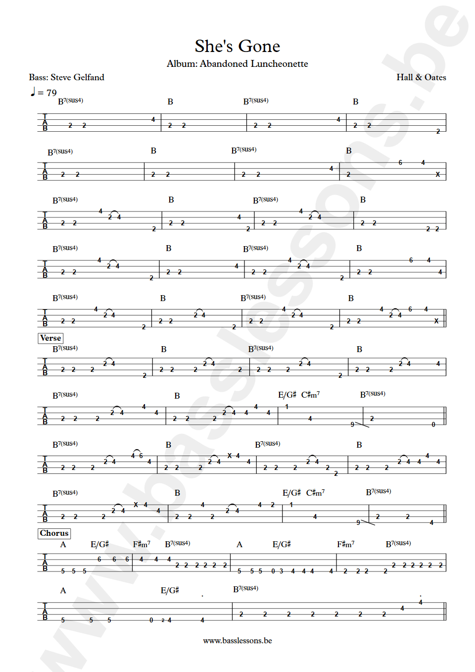 Hall & Oates Shes Gone Steve Gelfand bass tab