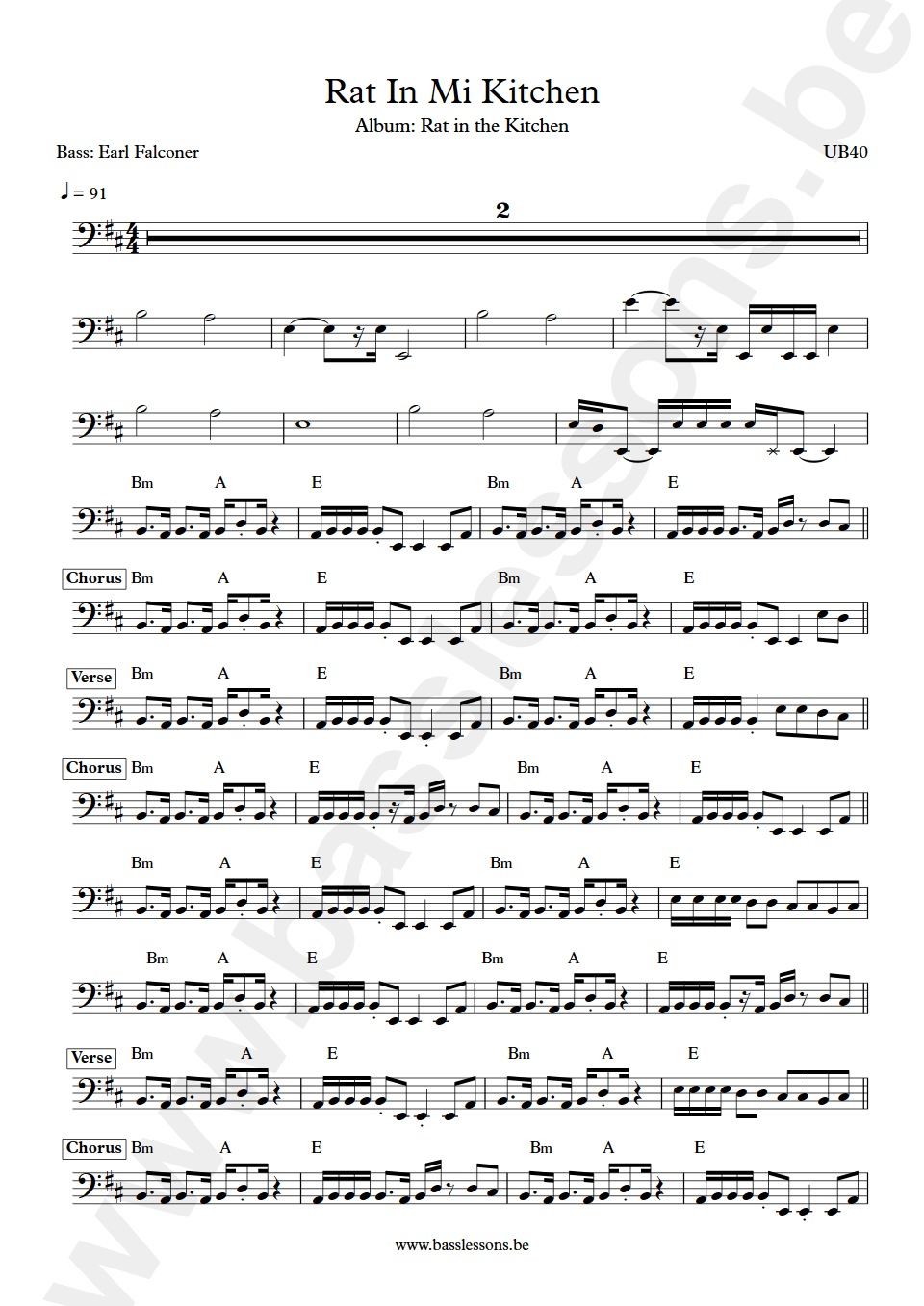 UB40 Rat In Mi Kitchen Earl Falconer bass transcription