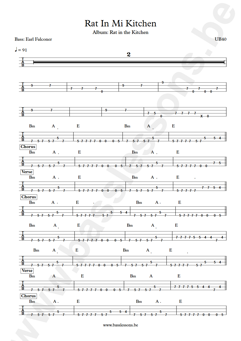 UB40 Rat In Mi Kitchen Earl Falconer bass tab