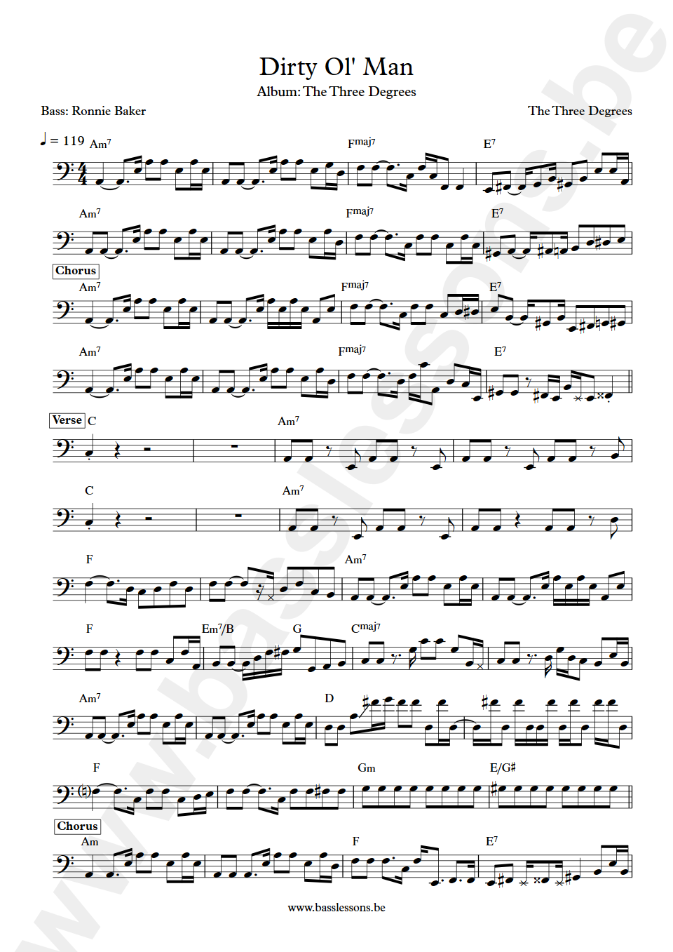 The Three Degrees Dirty Old Man Ronnie Baker bass transcription