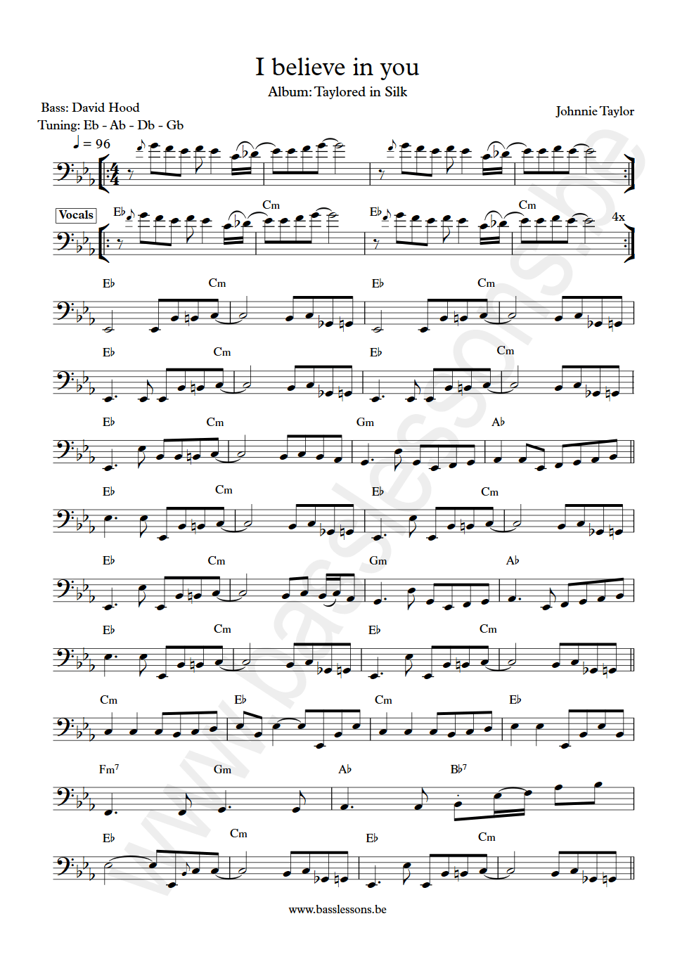 Johnnie Taylor I believe in you David Hood bass transcription