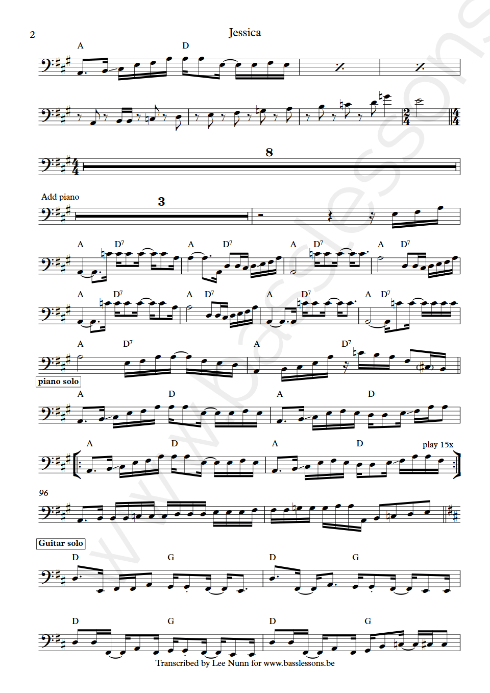 Allman Brothers Band Jessica bass transcription part 2