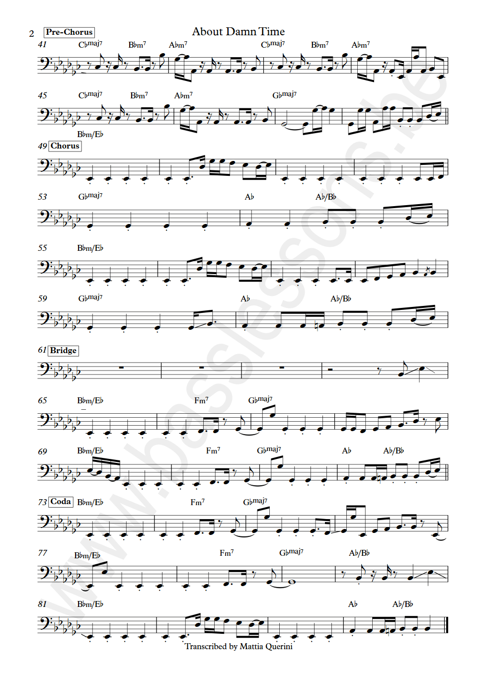 Lizzo About Damn Time Ricky Reed bass transcription part 2