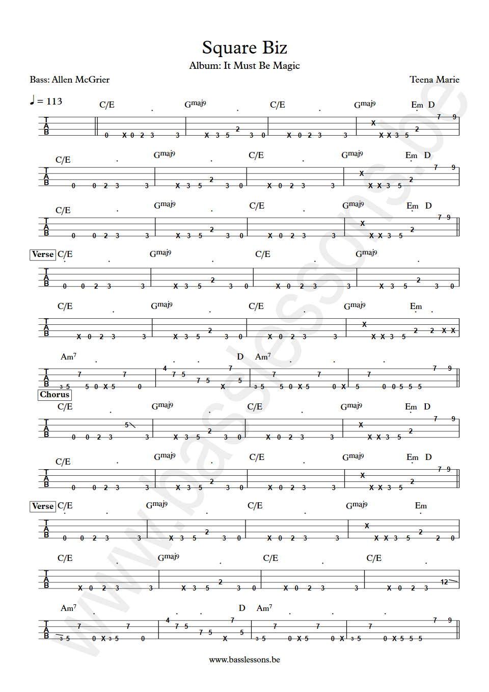Teena Marie Square Biz Allen McGrier bass tab
