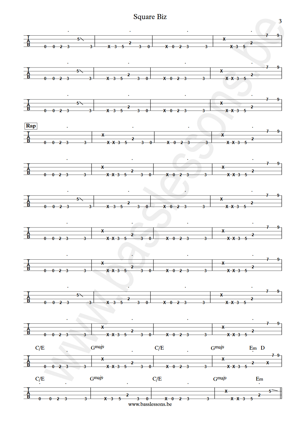 Teena Marie Square Biz Allen McGrier bass tab part 3