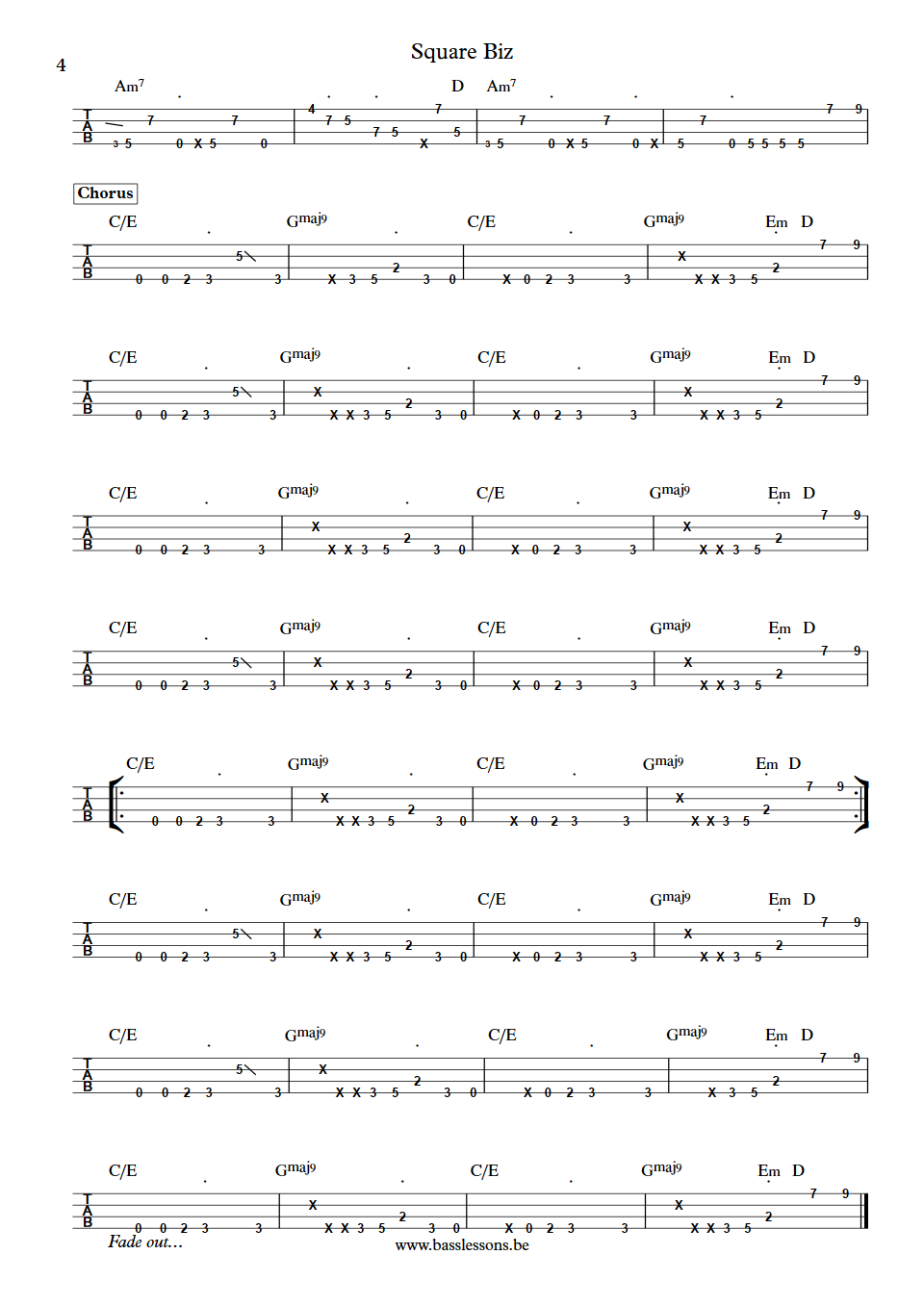 Teena Marie Square Biz Allen McGrier bass tab part 4