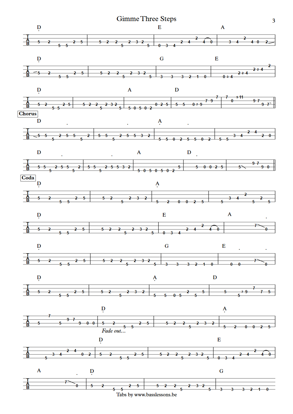 Lynyrd Skynyrd Gimme Three Steps Ed King bass tab part 3