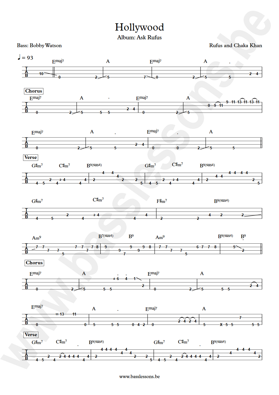 Rufus and Chaka Khan Hollywood Bobby Watson bass tab