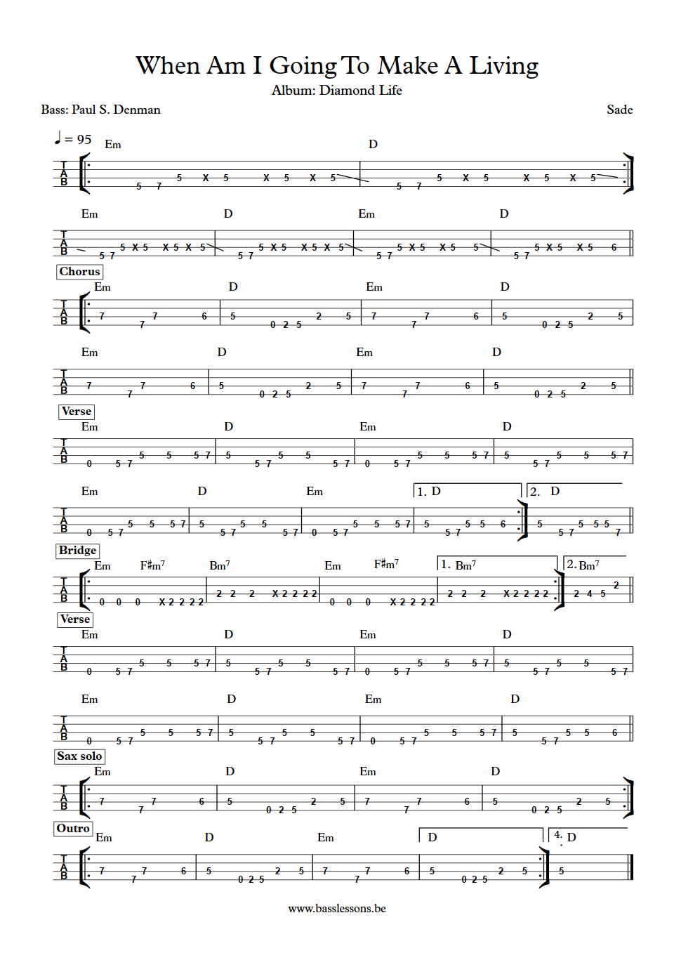Sade When Am I Going To Make A Living Paul S. Denman bass tab