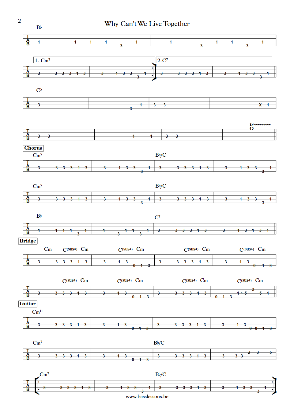 Sade Why Can't We Live Together Paul S. Denman Bass Tab part 2