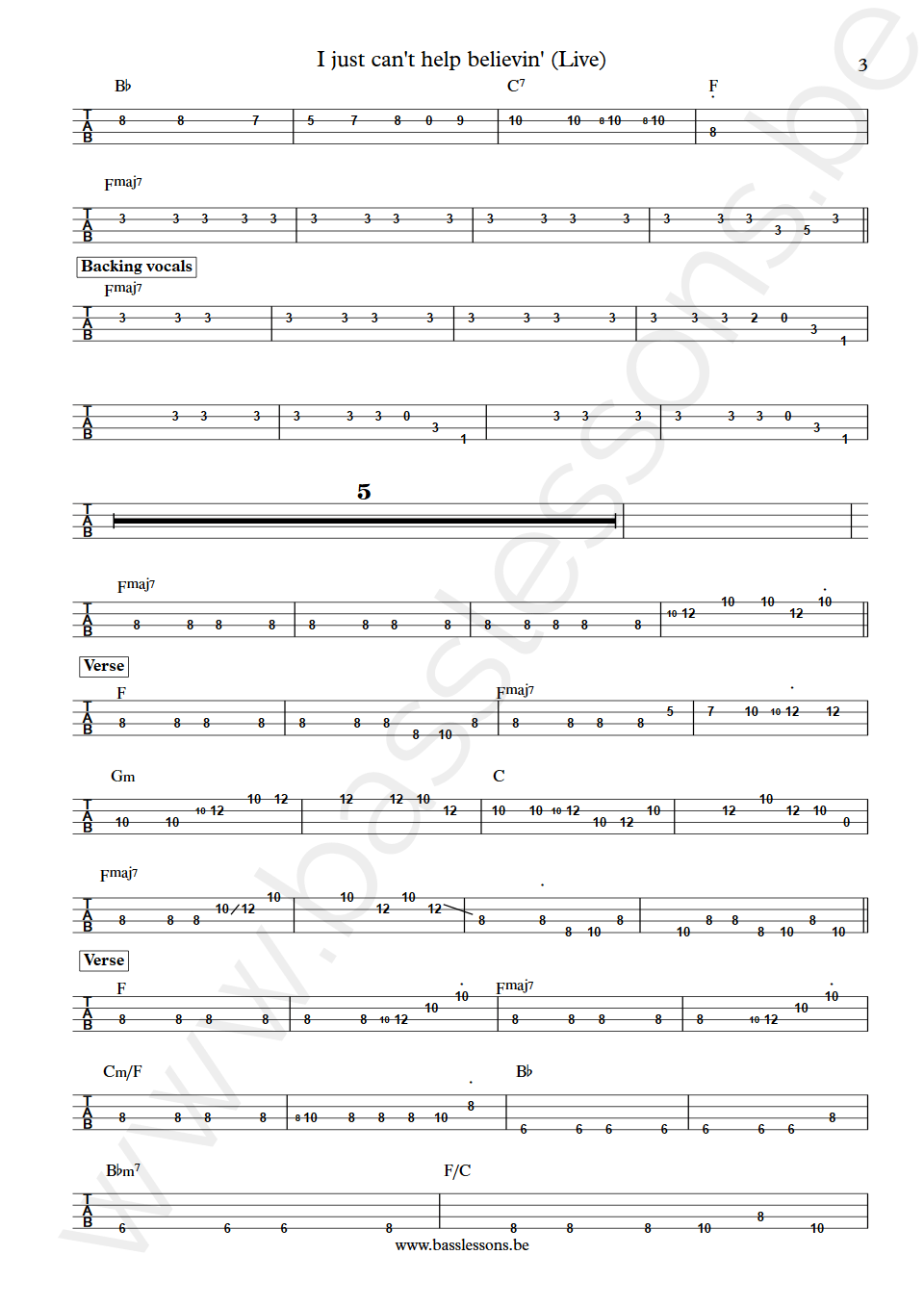 Elvis Presley I just cant help believing Jerry Scheff Bass Tab part 3