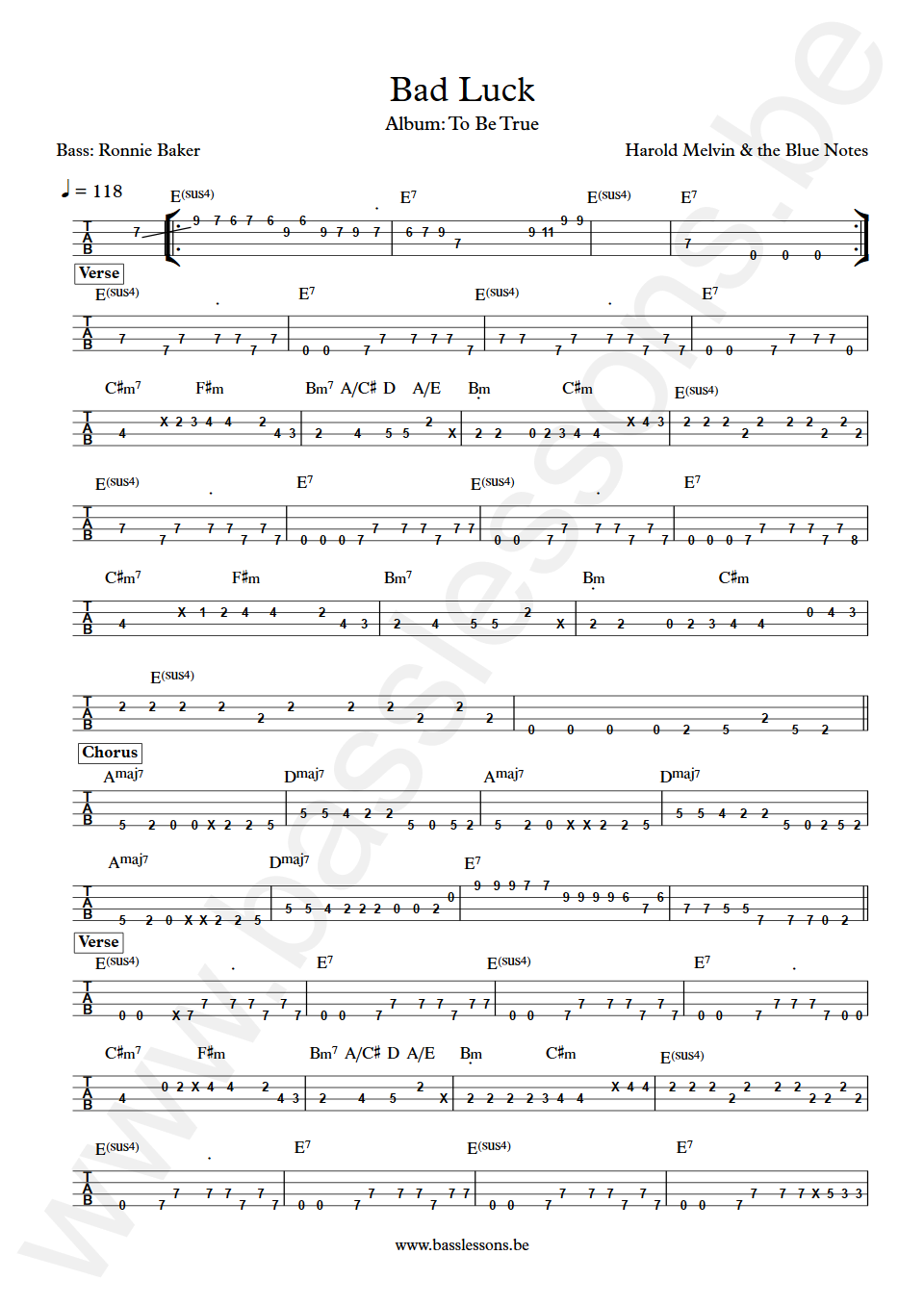 Harold Melvin and the Blue Notes Bad Luck Ronnie Baker Bass Tab