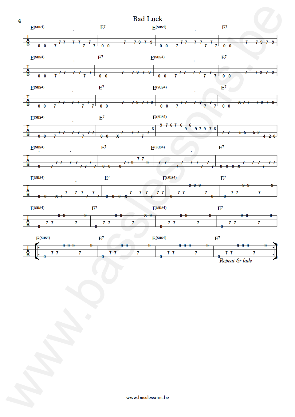 Harold Melvin and the Blue Notes Bad Luck Ronnie Baker Bass Tab part 4