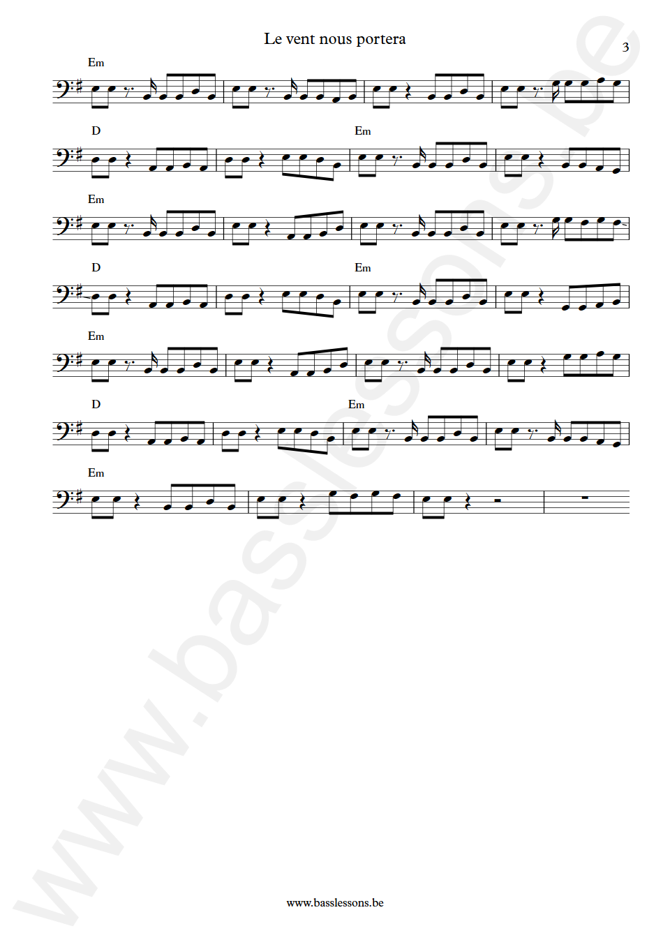 Noir Désir Le vent nous portera Jean-Paul Roy Bass Transcription part 3