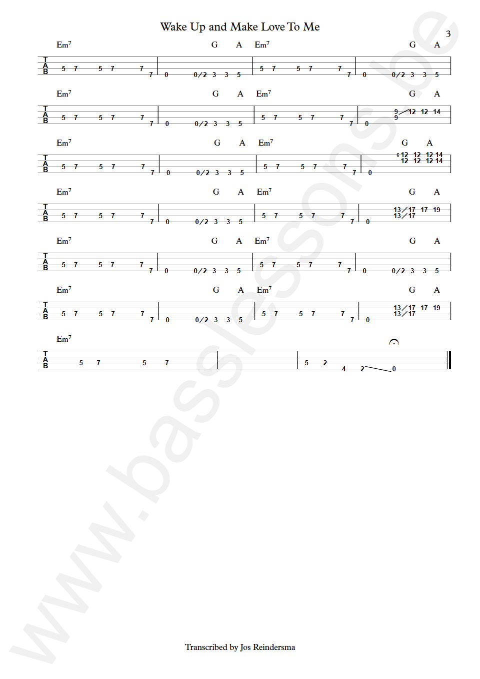 Ian Dury Wake Up and Make Love To Me Norman Watt-Roy Bass 4-string tab part 3