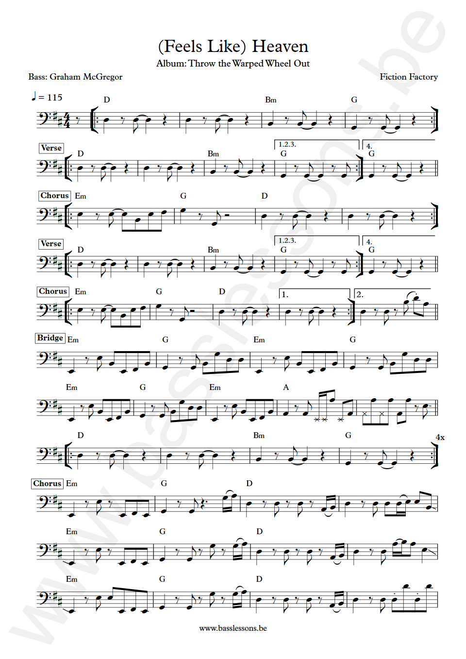 Fiction Factory (Feels Like) Heaven Graham McGregor Bass Transcription