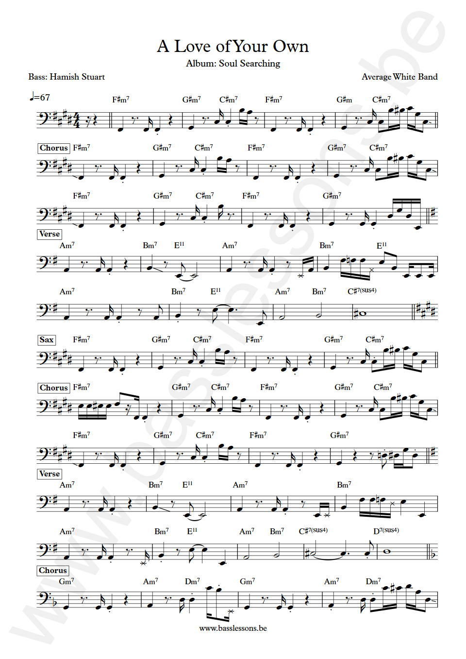 Average White Band A Love Of Your Own Hamish Stuart Bass Transcription