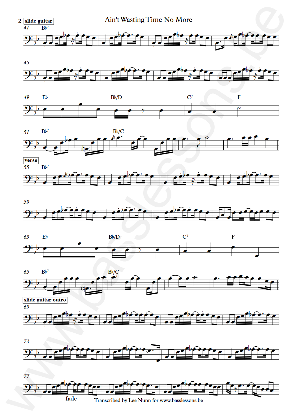 The Allman Brothers Band Aint Wasting Time No More Berry Oakley Bass Transcription part 2