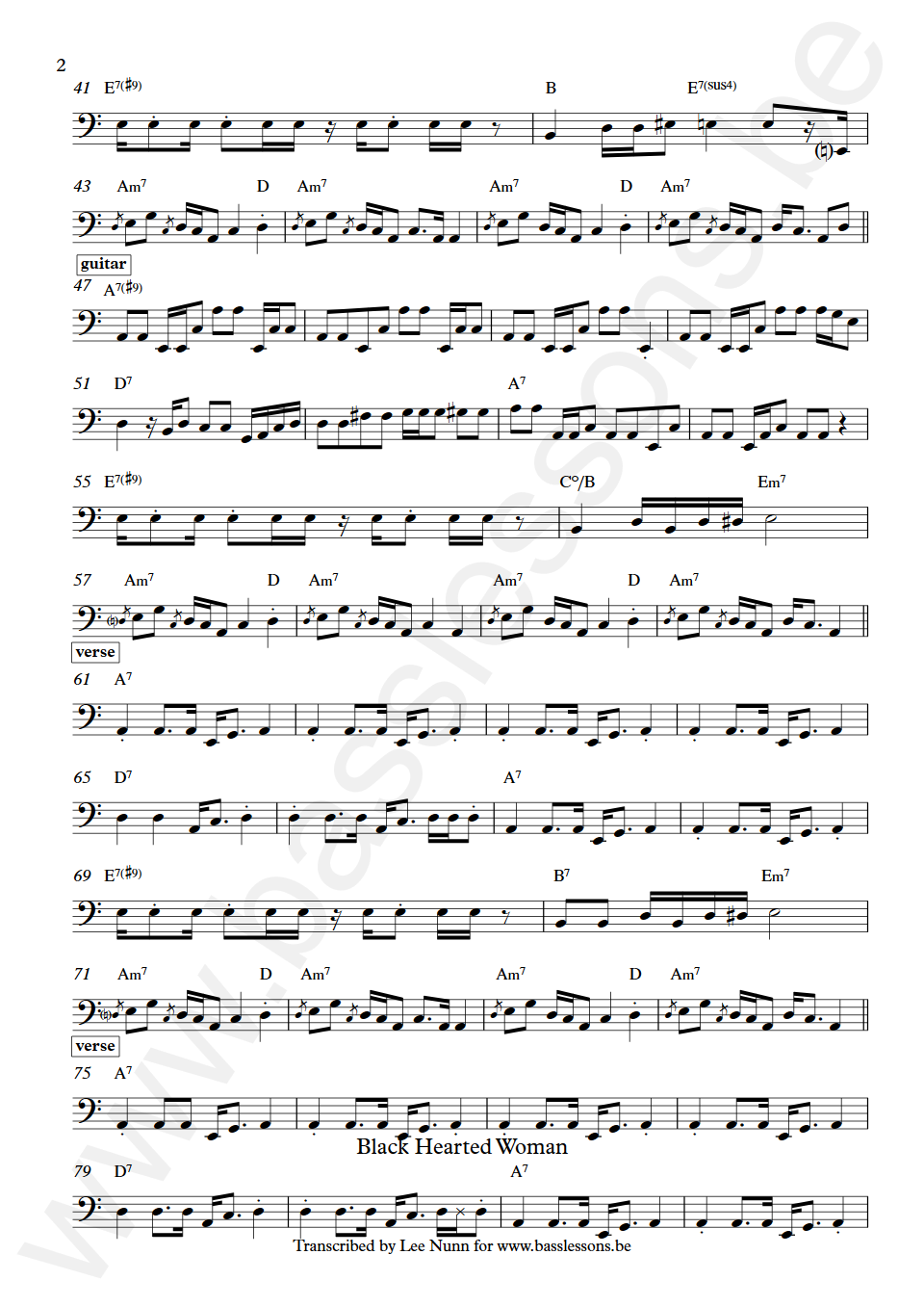 The Allman Brothers Band Black hearted woman Berry Oakley Bass Transcription part 2