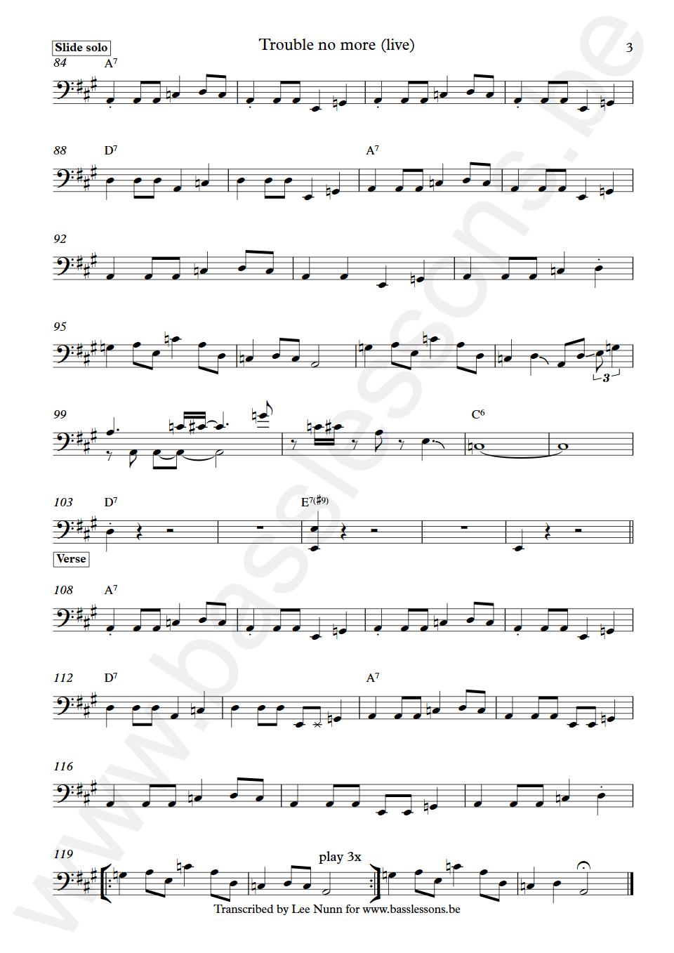 The Allman Brothers Band Trouble no more (live) Berry Oakley Bass Transcription part 2