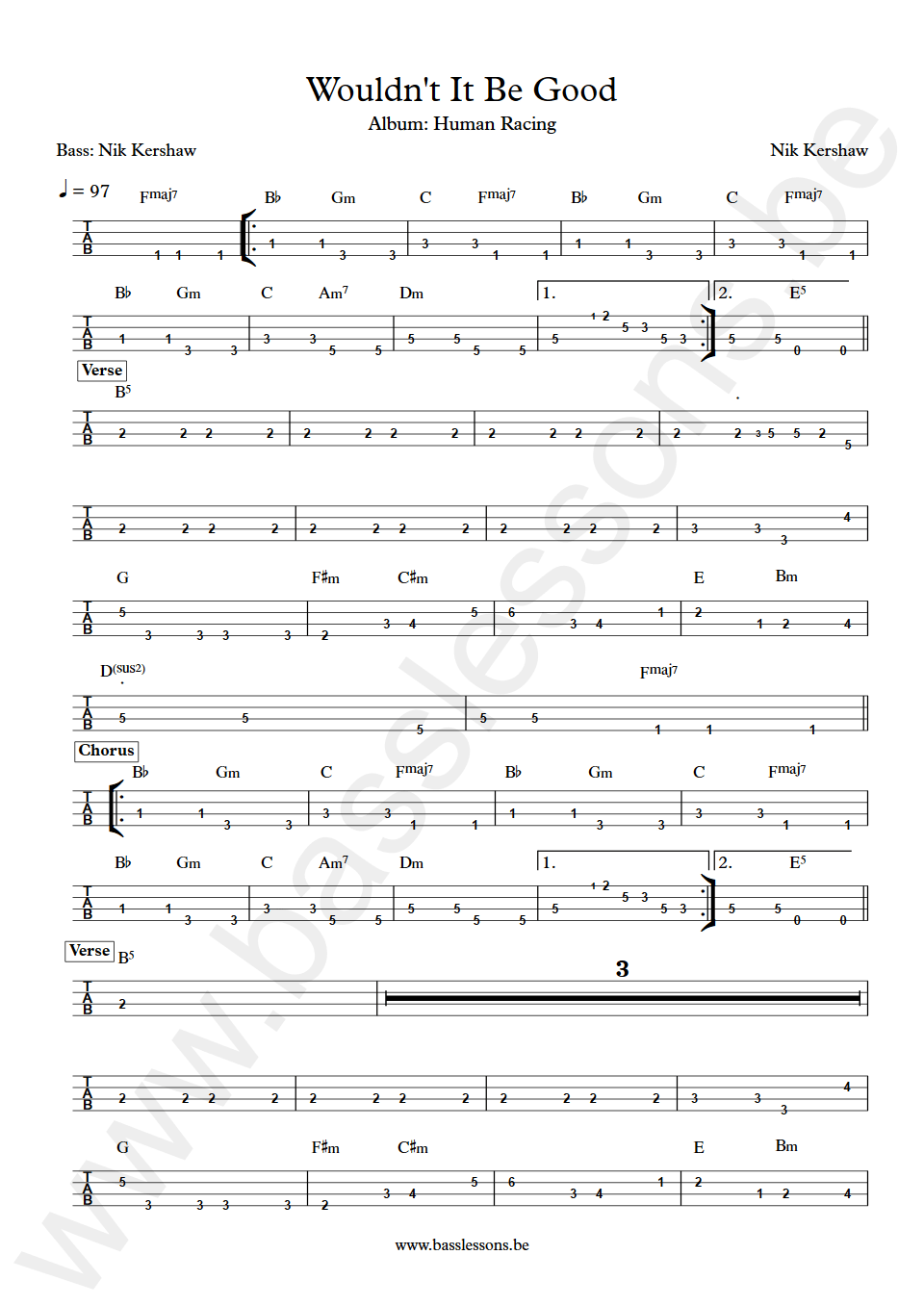 Nik Kershaw Wouldn't It Be Good Nik Kershaw Bass Tab