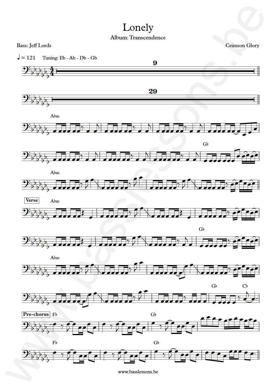 Crimson Glory Lonely Jeff Lords Bass Transcription