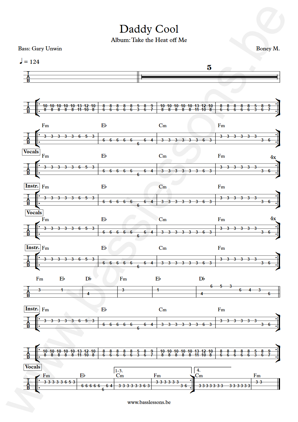 Boney M Daddy Cool Gary Unwin Bass Tab