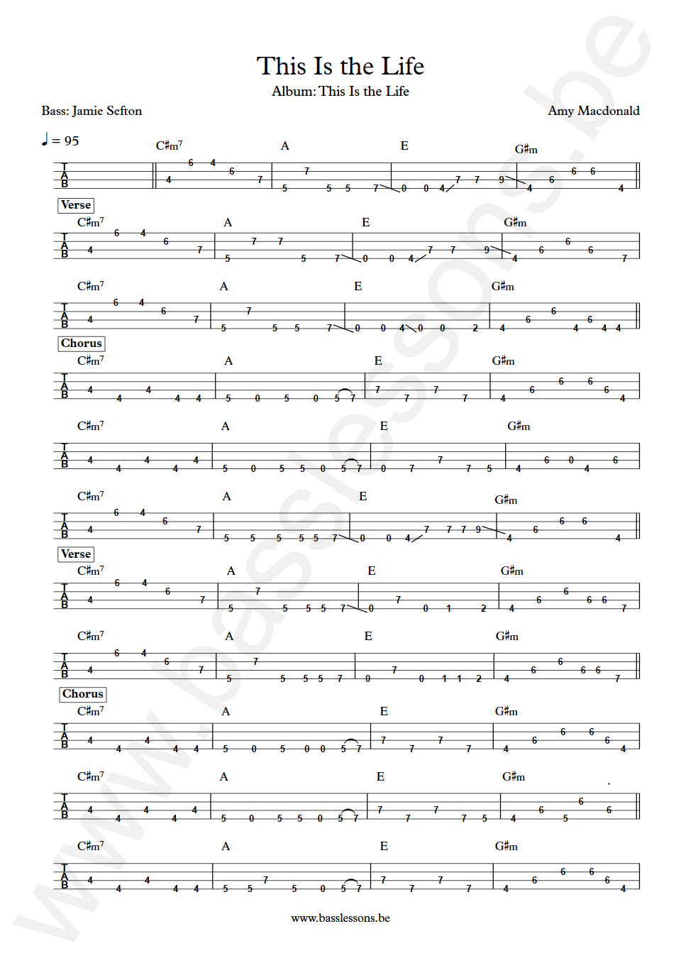 Amy Macdonald This Is the Life Jamie Sefton Bass Tab