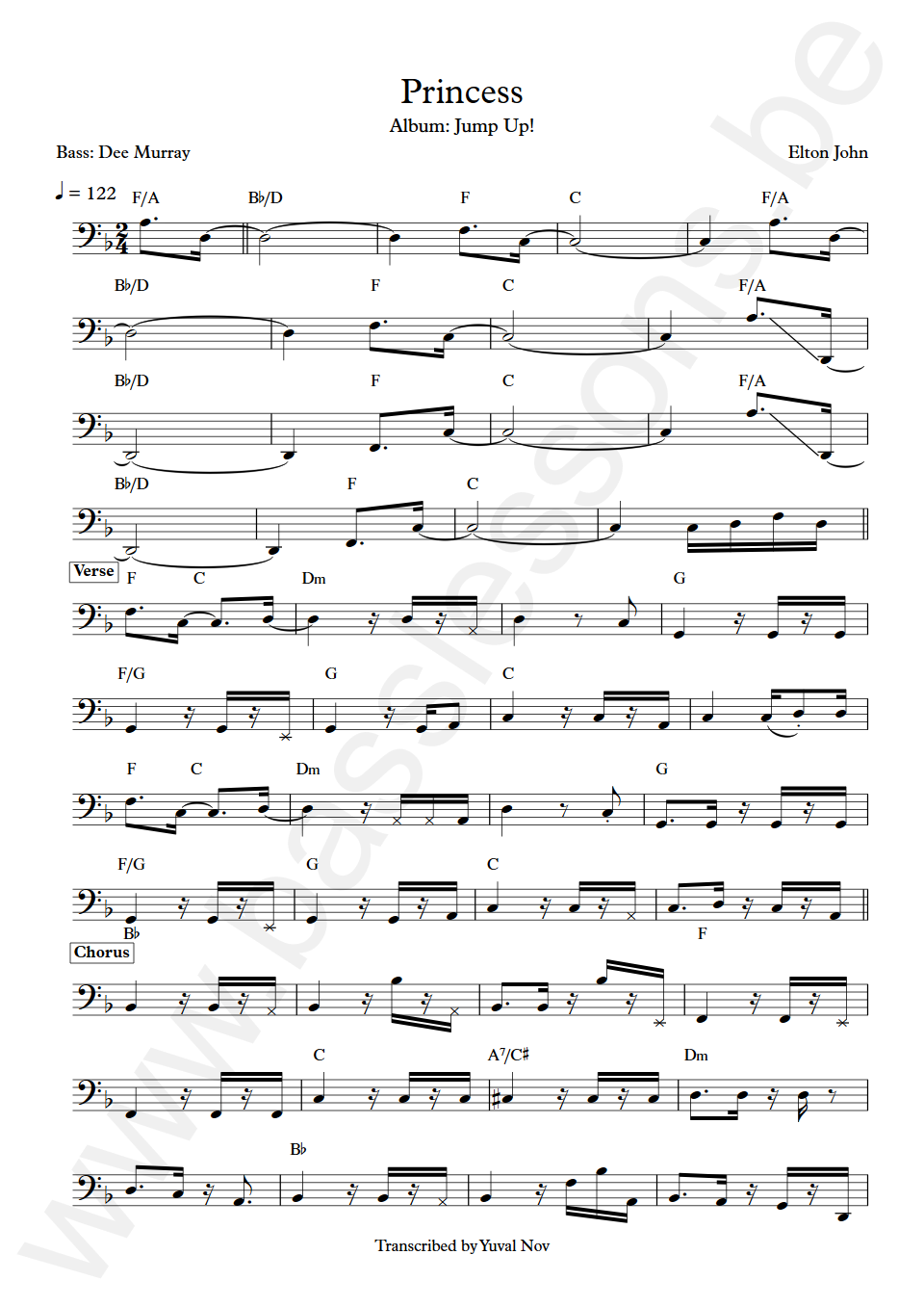 Elton John Princess Dee Murray Bass Transcription