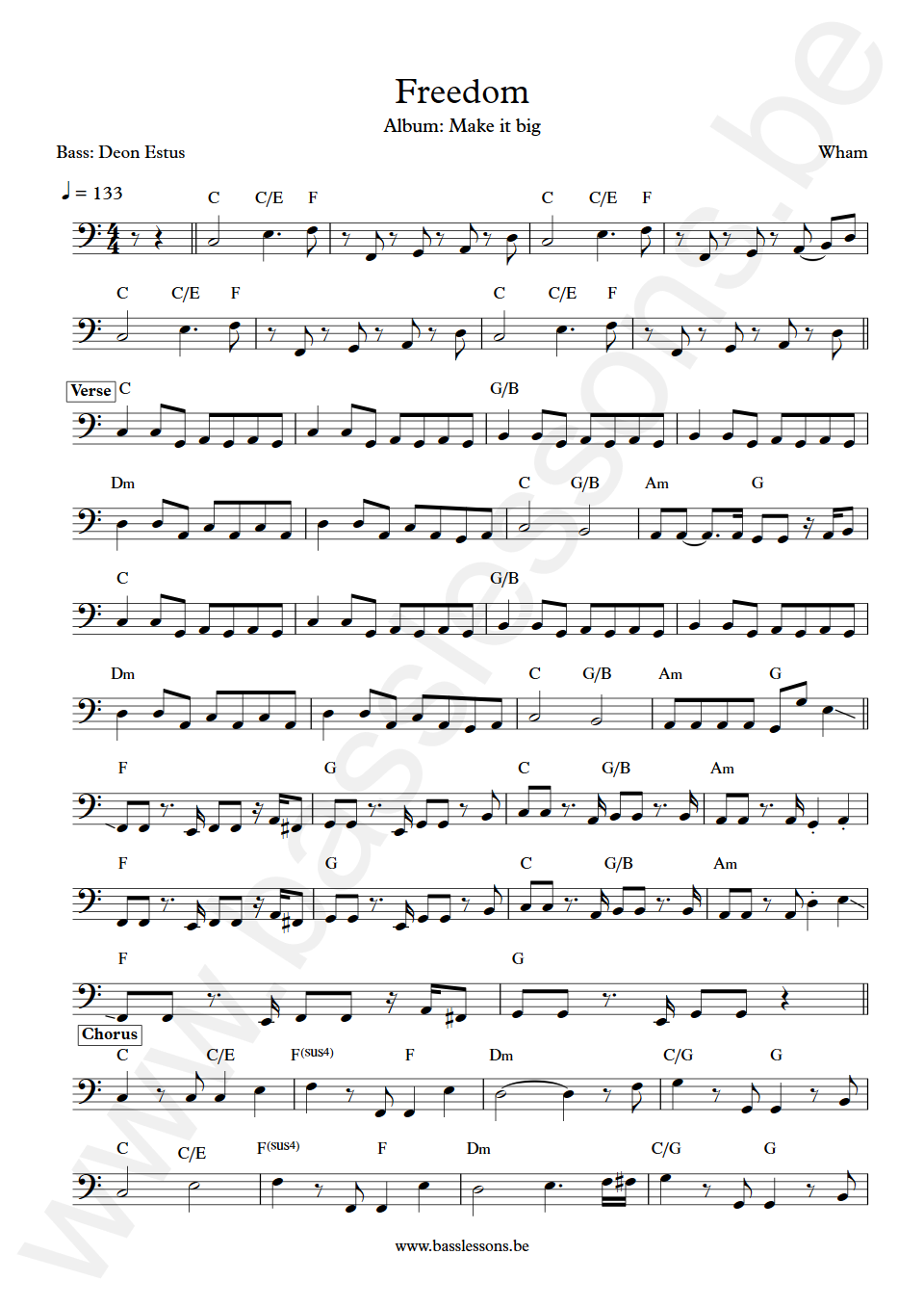 Wham Freedom Deon Estus Bass Transcription
